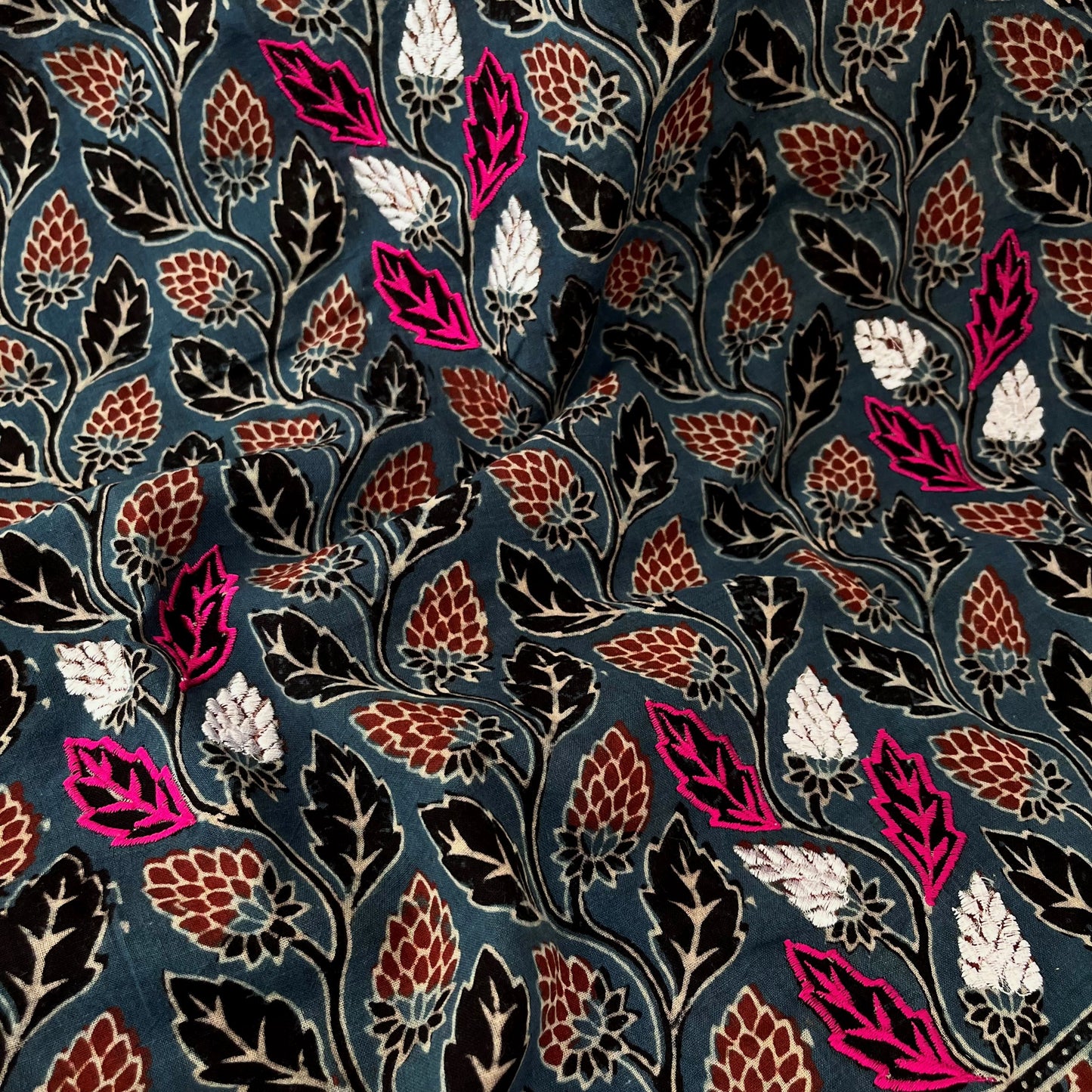 Ajrakh Hand Dyed Block Printed Embroidered Dupatta