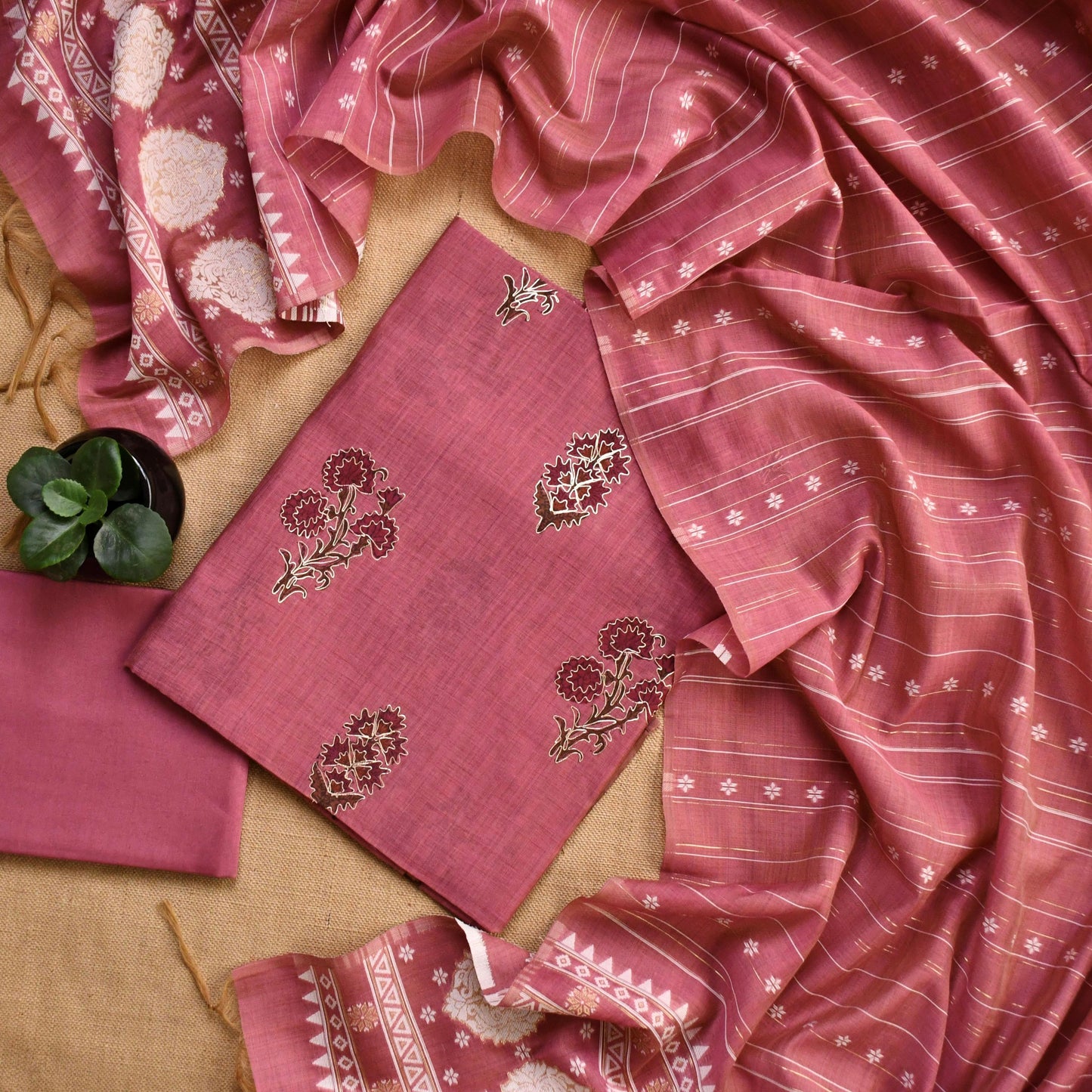 Chanderi Silk Unstitched Suit